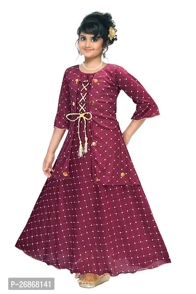 Fabulous Maroon Cotton Blend Embellished Frock For Girls-thumb4