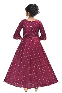 Fabulous Maroon Cotton Blend Embellished Frock For Girls-thumb1