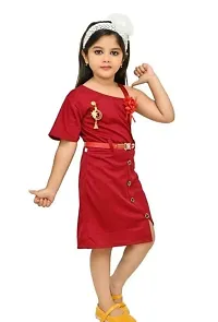 Fabulous Red Cotton Blend Self Pattern Frock For Girls-thumb3