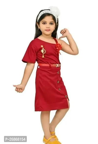 Fabulous Red Cotton Blend Self Pattern Frock For Girls-thumb4