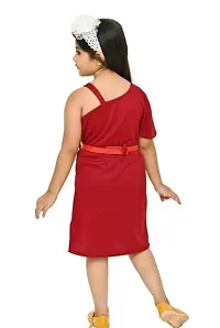 Fabulous Red Cotton Blend Self Pattern Frock For Girls-thumb1