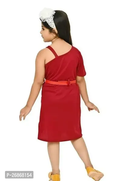 Fabulous Red Cotton Blend Self Pattern Frock For Girls-thumb2