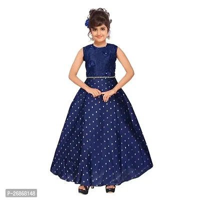 Fabulous Blue Cotton Blend Embroidered Frock For Girls