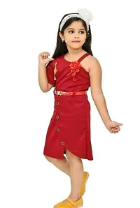 Fabulous Red Cotton Blend Self Pattern Frock For Girls-thumb2