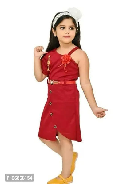 Fabulous Red Cotton Blend Self Pattern Frock For Girls-thumb3