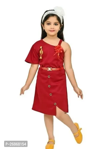 Fabulous Red Cotton Blend Self Pattern Frock For Girls-thumb0