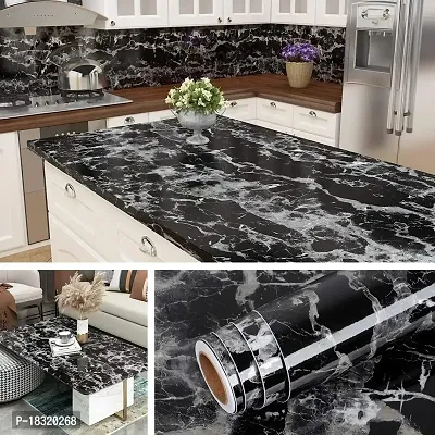 NAREVAL Marble Aluminum Foil Kitchen Stickers Oil-Proof Waterproof Self Adhesive Wallpaper PVC Bathroom Wall Stickers Contact Paper Marble (White, 60 X 200 cm) (Black)