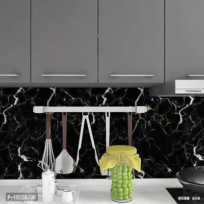 NAREVAL Wall Paper for Home and Kitchen Decorative Kitchen cabinets Marble Wallpaper Kitchen Wallpaper for Oil Proof Waterproof Floor Tiles Stickers Waterproof (Size 60*200 Cm) (Black Gold A11)-thumb4