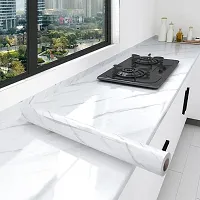 NAREVAL White Marble Wallpaper Home Furniture Living Room Kitchen Platform White Marble Wallpaper Kitchen cabinets White Marble Wallpaper Oil Proof Waterproof Floor Tiles Stickers Waterproof Wall Paper for Home and Kitchen d?corative White Marble Wallpaper for Furniture Kitchen (White A21 60*200 Cm)-thumb1