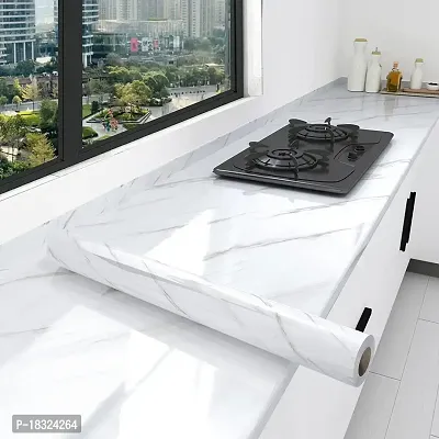 NAREVAL White Marble Wallpaper Home Furniture Living Room Kitchen Platform White Marble Wallpaper Kitchen cabinets White Marble Wallpaper Oil Proof Waterproof Floor Tiles Stickers Waterproof Wall Paper for Home and Kitchen d?corative White Marble Wallpaper for Furniture Kitchen (White A21 60*200 Cm)-thumb2