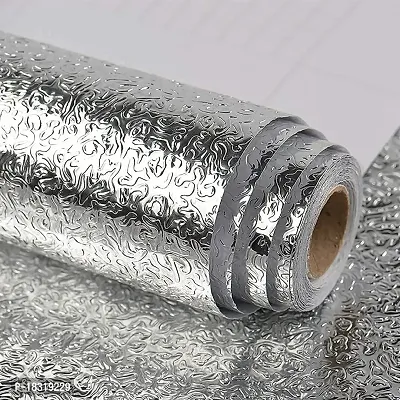 NAREVAL Kitchen Aluminium Foil Oil Proof, Kitchen Backsplash Self-Adhesive Anti-Mold and Heat Resistant for Walls Cabinets Drawers and Shelves, Silver Decorative Wallpaper (SLV MN 60CM*300CM)