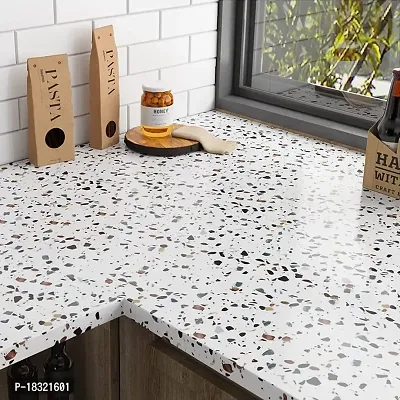 NAREVAL Marble Wallpaper for Kitchen Sheet Kitchen Wall Stickers Oil Proof Heat Resistant, Wallpaper for Kitchen, Kitchen Wallpaper Oil Proof Waterproof, Kitchen Decoration Items for Home (White Dot 60*200 Cm A18)-thumb3
