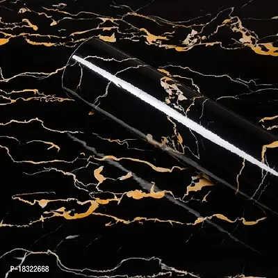 NAREVAL Marble Wallpaper for Wall Stickers Wallpaper for Furniture Kitchen, Cabinets, Almirah, Tabletop, Plastic Table,Wardrobe, Renovation PVC DIY Self Adhesive Sticker (Black Gold 60*400 Cm A14)-thumb2