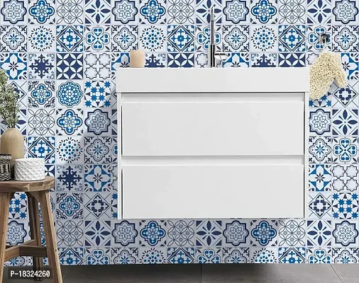 NAREVAL Wallpaper for Kitchen Kitchen Wallpaper Oil Proof Waterproof Furniture Kitchen Wallpaper Self Adhesive Wallpaper Marble Wallpaper (Size 60 * 200 CM) (Blue Floral J3)-thumb0