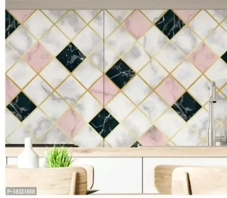 NAREVAL Marble Wallpaper for Wall Stickers Wallpaper Kitchen Aluminium Foil Oil Proof, Kitchen Backsplash Wallpaper Self-Adhesive Anti-Mold and Heat Resistant for Walls Cabinets Drawers (Pink  Black 60*200 Cm A18)-thumb2