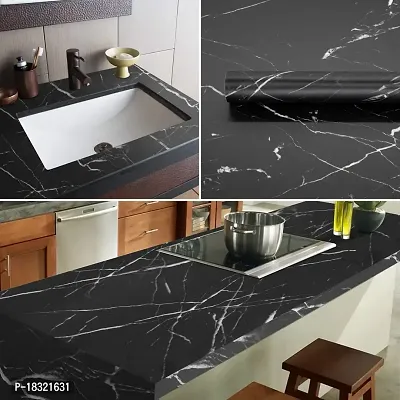NAREVAL Marble Wallpaper for Wall Stickers Wallpaper for Furniture Kitchen, Cabinets, Almirah, Tabletop, Plastic Table,Wardrobe, Renovation PVC DIY Self Adhesive Sticker (Black Marble 60*200 Cm A14)-thumb0
