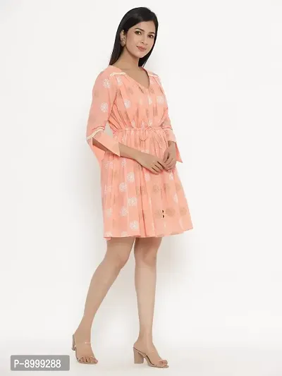 VAIJAYANTI Cotton Women Peach Printed Dress for Women (VJ680-$P)-thumb5