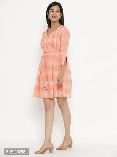 VAIJAYANTI Cotton Women Peach Printed Dress for Women (VJ680-$P)-thumb2