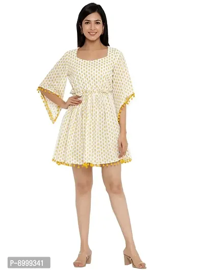 VAIJAYANTI Cotton Women Yellow Printed Dress for Women (VJ681-$P)-thumb0