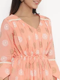 VAIJAYANTI Cotton Women Peach Printed Dress for Women (VJ680-$P)-thumb3