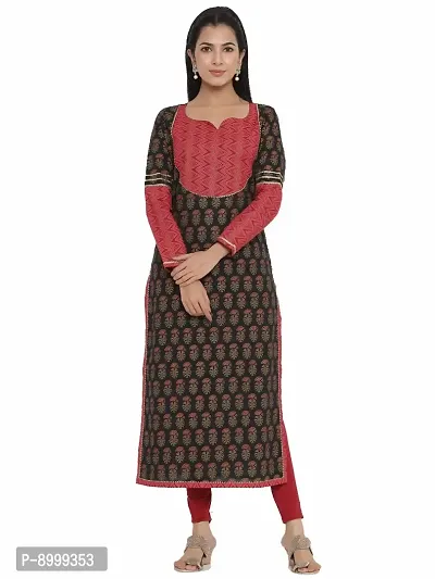 VAIJAYANTI Cotton Women Black Printed Straight Kurta for Women (VJ727-$P)