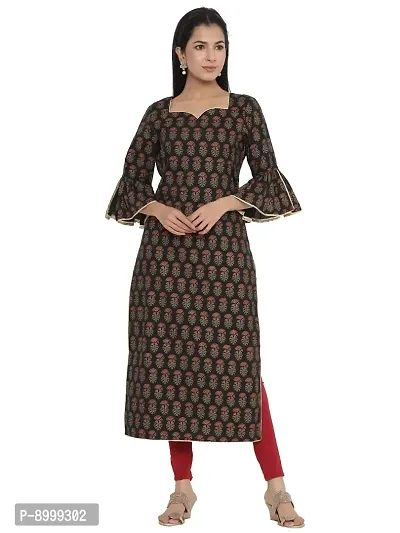 VAIJAYANTI Cotton Women Black Straight Kurta for Women (VJ728-$P)-thumb0