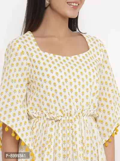 VAIJAYANTI Cotton Women Yellow Printed Dress for Women (VJ681-$P)-thumb4