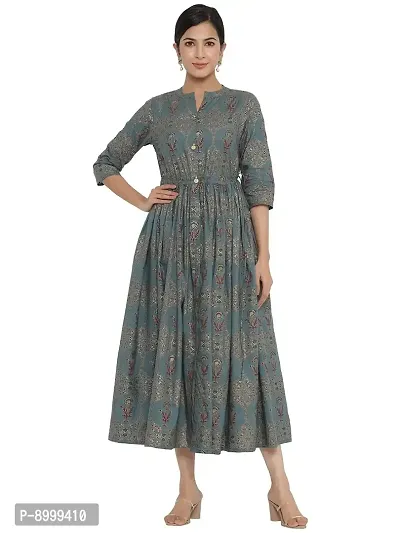 Indian Virasat Blue Printed Flared Kurta-thumb5