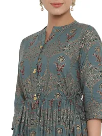 Indian Virasat Blue Printed Flared Kurta-thumb3