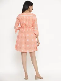 VAIJAYANTI Cotton Women Peach Printed Dress for Women (VJ680-$P)-thumb2