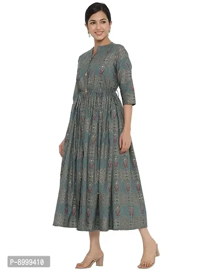 Indian Virasat Blue Printed Flared Kurta-thumb2