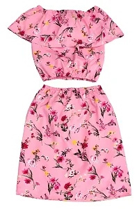 Stylish Crepe Pink Striped Two Piece Dress For Girls-thumb1