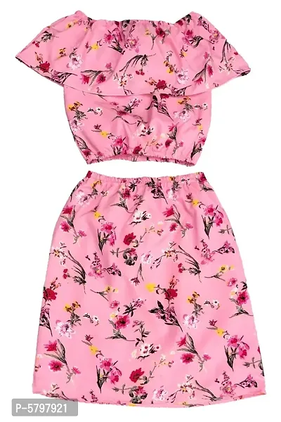 Stylish Crepe Pink Striped Two Piece Dress For Girls-thumb2