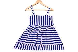 Stylish Crepe Navy Blue Striped A-Line Dress For Girls-thumb1