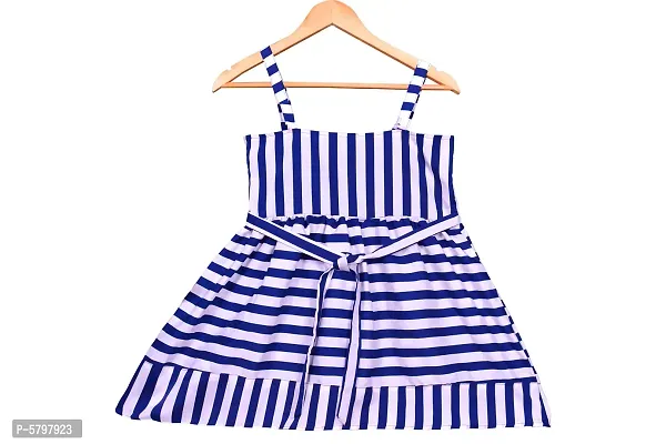 Stylish Crepe Navy Blue Striped A-Line Dress For Girls-thumb2