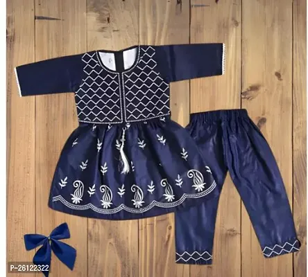 Fabulous Navy Blue Rayon Printed Top With Bottom For Girls