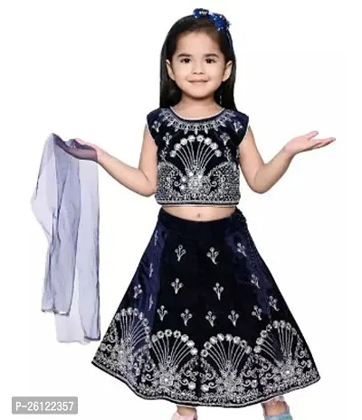 Fabulous Navy Blue Blended Printed Top With Bottom For Girls