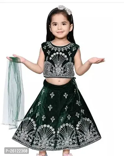 Fabulous Green Blended Printed Top With Bottom For Girls