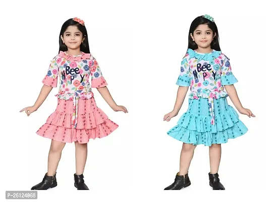 Modern Multicoloured Frock for Girls-Pack of 2