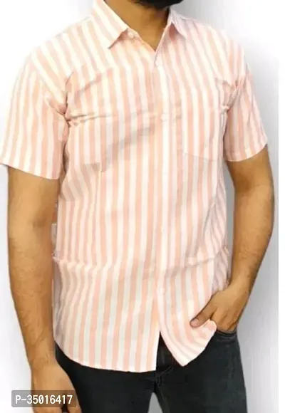 Reliable Orange Cotton Short Sleeves Casual Shirt For Men-thumb0