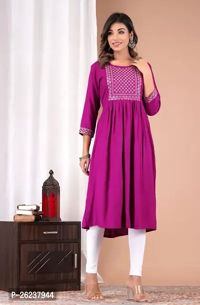 Stylish Purple Cotton Lycra Printed Kurta For Women-thumb0