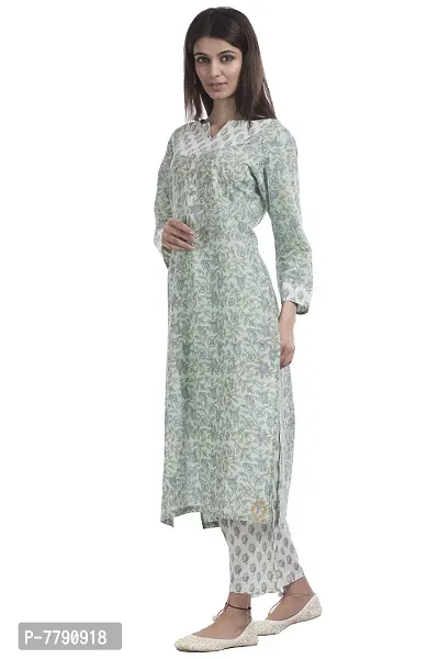 TAJNAN Cotton Kurta and Pant Set for Women Green-thumb5