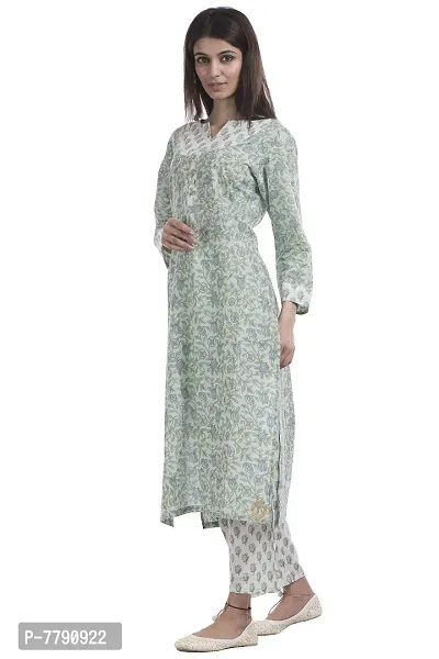 TAJNAN Cotton Kurta and Pant Set for Women Green-thumb5