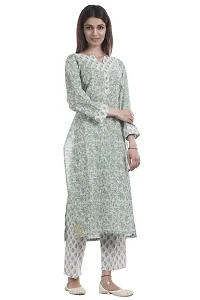 TAJNAN Cotton Kurta and Pant Set for Women Green-thumb2