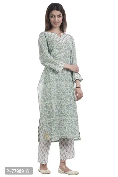 TAJNAN Cotton Kurta and Pant Set for Women Green-thumb3