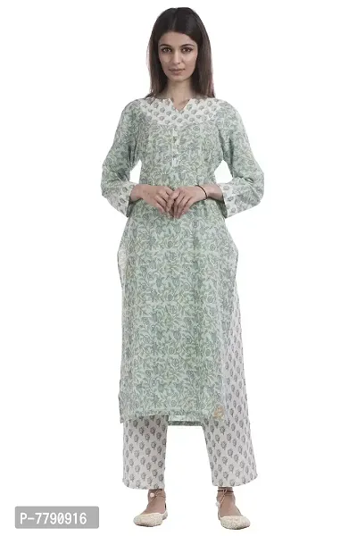 TAJNAN Cotton Kurta and Pant Set for Women Green-thumb0