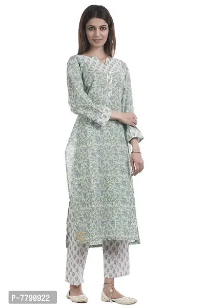 TAJNAN Cotton Kurta and Pant Set for Women Green-thumb3