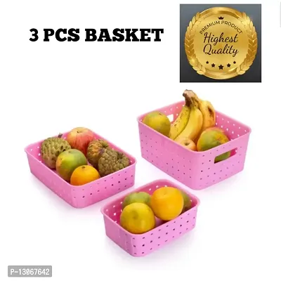 Multipurpose Smart Shelf Plastic Basket Set 3 Pc Storage Basket For Fruits, Vegetables, Magazines, Cosmetics Storage Basket (Pack of 3)