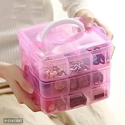 Jewellery Organisers Plastic 3 layer 18 Grid Square Portable Transparent Storage Detachable Box Organizer Case for jewelry sewing button earrings Hair (Pink)-thumb0