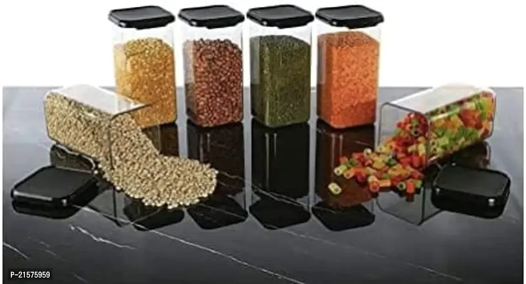 Shreeji 1100ml Airtight Containers For Kitchen Storage And Containers Storage Box For Pantry Organization And Kitchen Storage, Kitchen Accessories Items Beans, (Set Of 6) Black, Plastic-thumb0